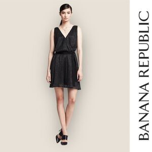 NWT Banana Republic Black Shine‎ Double-Vee Dress, Size 2, MSRP $150